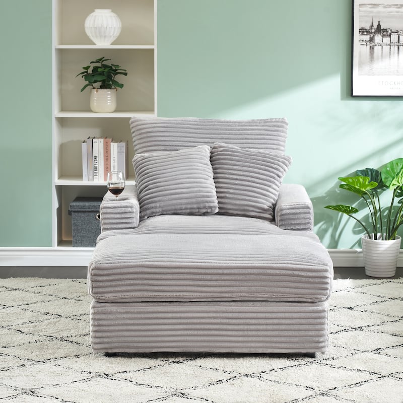 Armchair & Ottoman Set with Cup Holder and 2 Throw Pillows - Gray