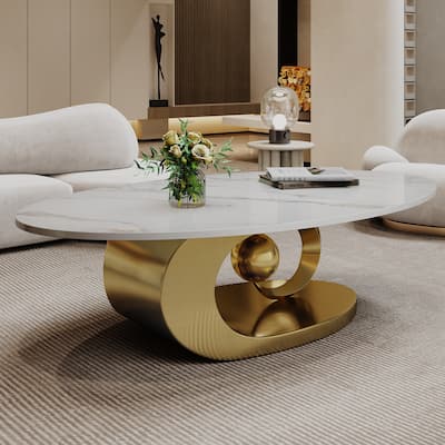 Marble Coffee Table With Sculptural Stainless Steel Base