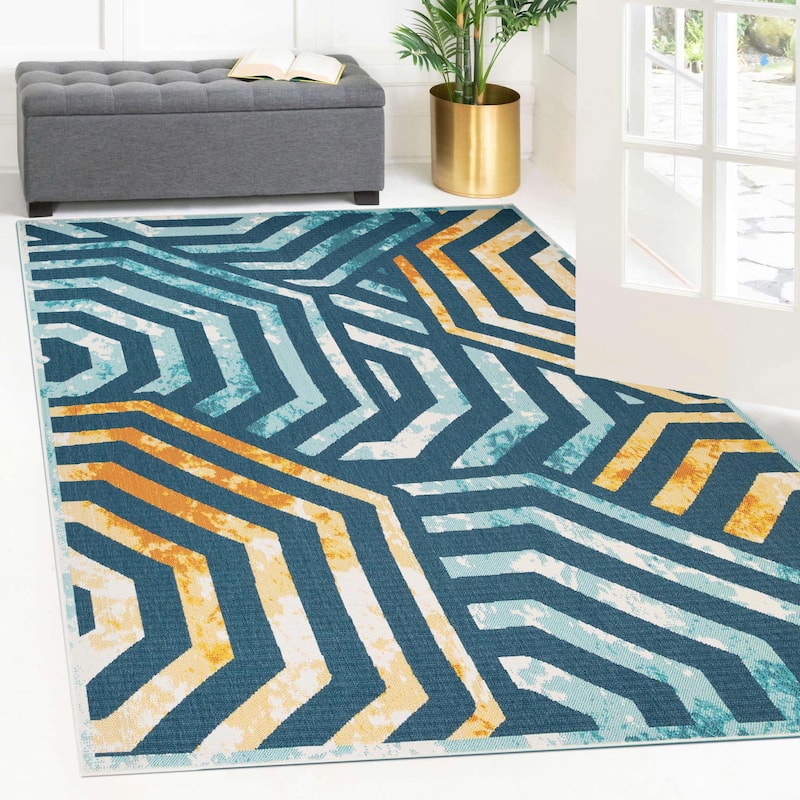 Superior Waimea Modern Geometric Coastal Indoor Outdoor Area Rug