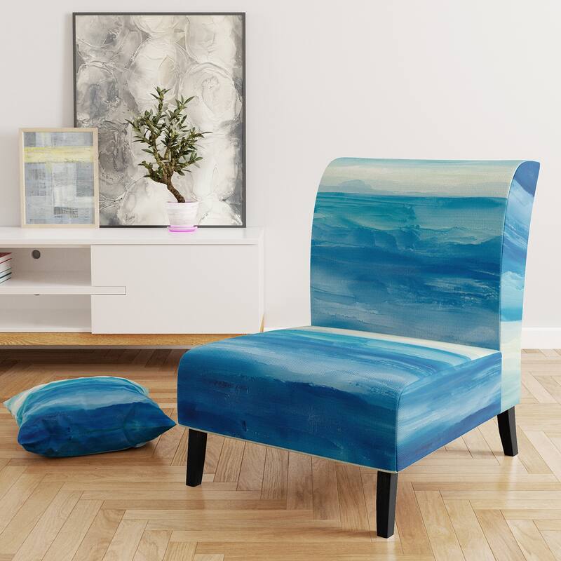 Designart "From the Shore" Upholstered Beach Accent Chair - Nautical & Coastal Arm Chair For Bedroom - Slipper Chair - Blue & White