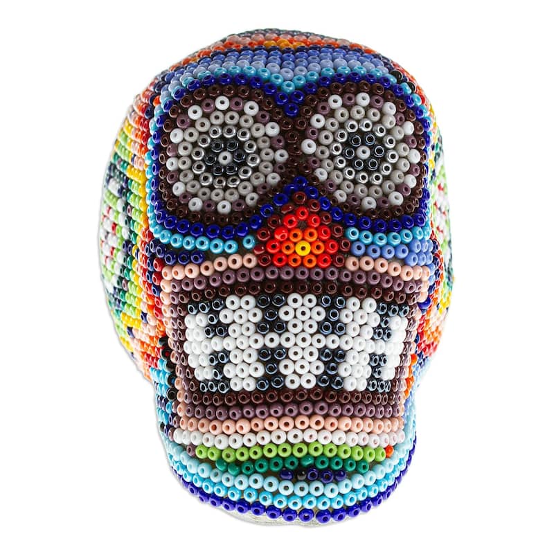 Novica Handmade Huichol Grin Huichol Beaded Papier Mache Skull