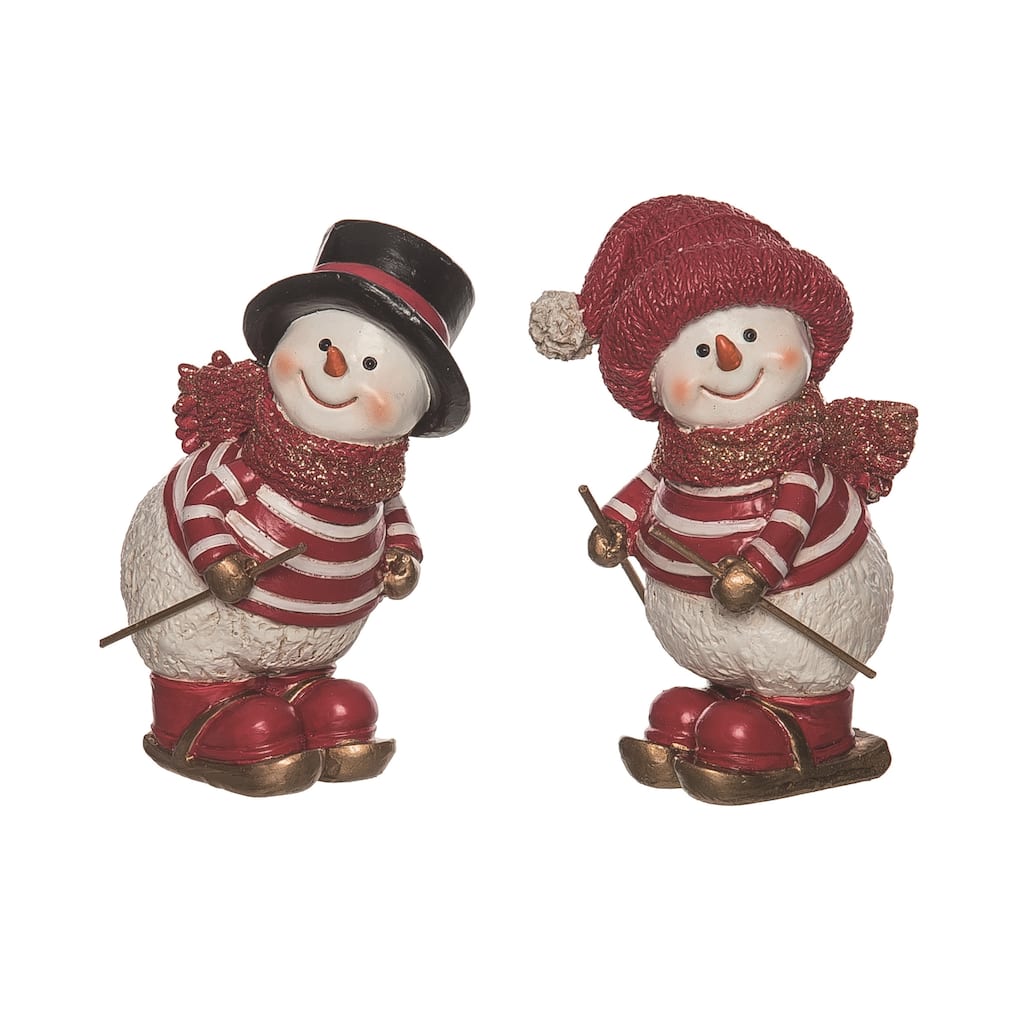 Transpac Resin Skiing Snowman Figurine Set of 2 Christmas Home Decorations