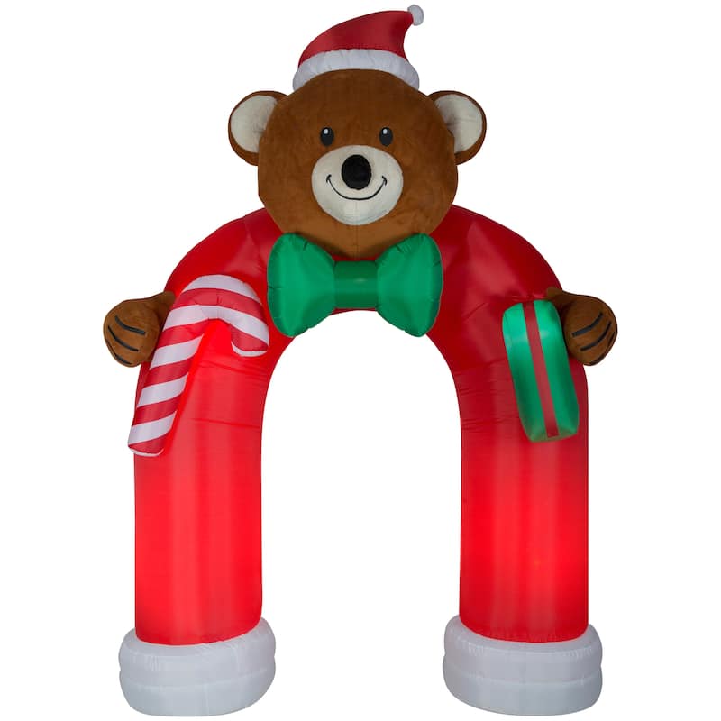 Gemmy Animated Airblown Inflatable Archway Mixed Media Bow tie Wiggling Teddy Bear , 10.5 ft Tall