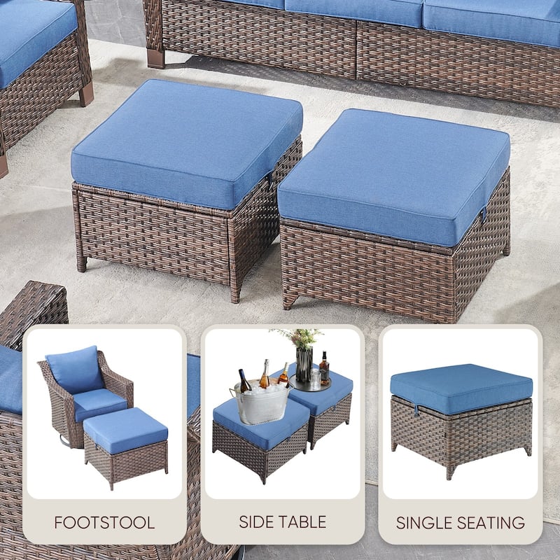 Gymojoy 2 Pieces Patio Rattan Ottomans, All Weather Outdoor Footstool