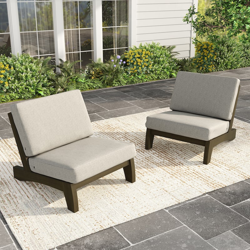 Set of 2 Patio Teak Wood Outdoor Club Chair with Cushions