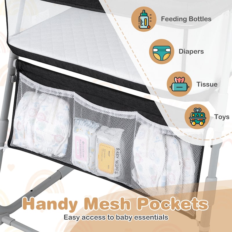 Gymax Bedside Crib w/ Mattress 5-Level Adjustable Height Protective