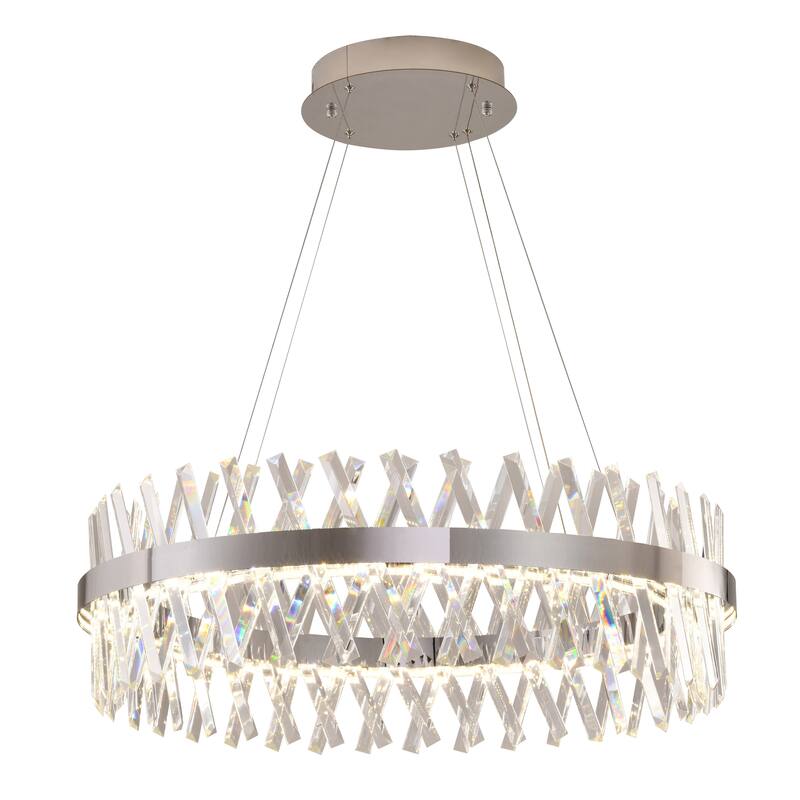 1-Light Chrome dimmable LED chandelier With Clear Crystal Accents