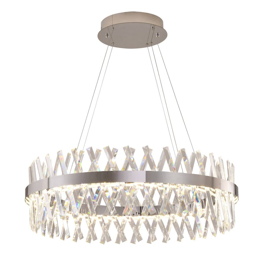 1-Light Chrome dimmable LED chandelier With Clear Crystal Accents