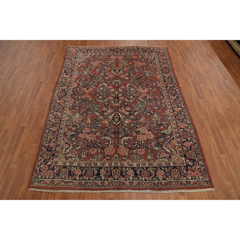 Hand Knotted Oriental 100% Wool Carpet Traditional Floral Oranges & Rust Mahal Area Rug - 10' 2'' X 7' 5''