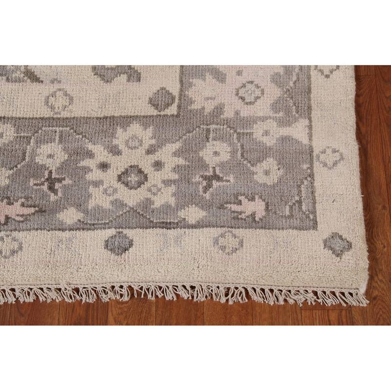 Ivory Oushak Indian Area Rug Hand-Knotted Wool Carpet - 6'3"x 8'8"