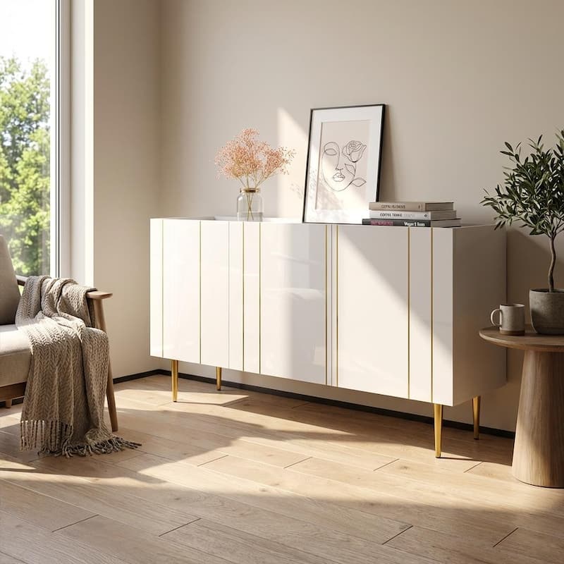 Meble Furniture Nile 62-inch Modern High Gloss Sideboard Buffet Cabinet with Reflective Finish