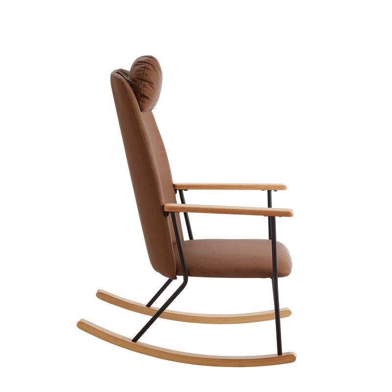 Adjustable Headrest Pillow Rocking Chair Accent Chair with High Backrest