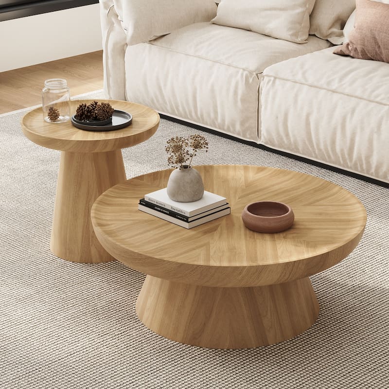 Round Walnut Nesting Coffee Tables | 2-Piece Set & Single Table Options - Modern Stackable Accent Tables -  2-Piece Set & Single Table Options - Modern Stackable Accent Tables|BeigeFinish