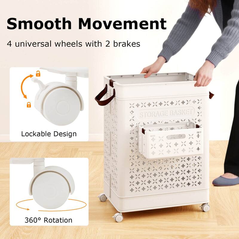 Costway Collapsible Laundry Basket Movable Laundry Cart with Side - See Details