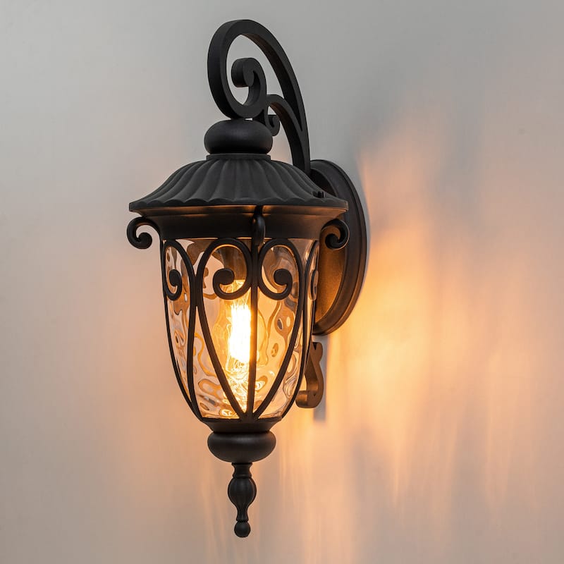 C Cattleya 1-Light Matte Black Aluminum Outdoor Wall Lantern Sconce with Clear Glass