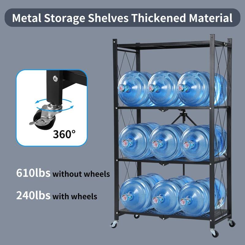 4-Tier Heavy Duty Foldable Metal Rack Storage Shelving Unit - 3.93"D x 15.74"W x 47.6"H