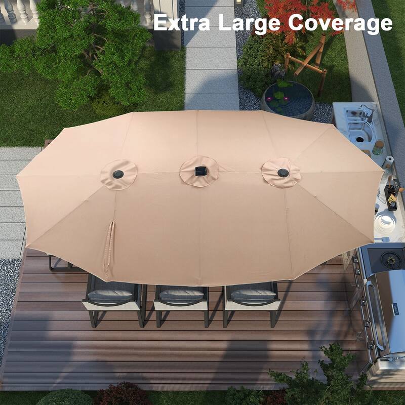Autlaycil 15ft Retangle Patio Umbrella with Solar Lights & Base
