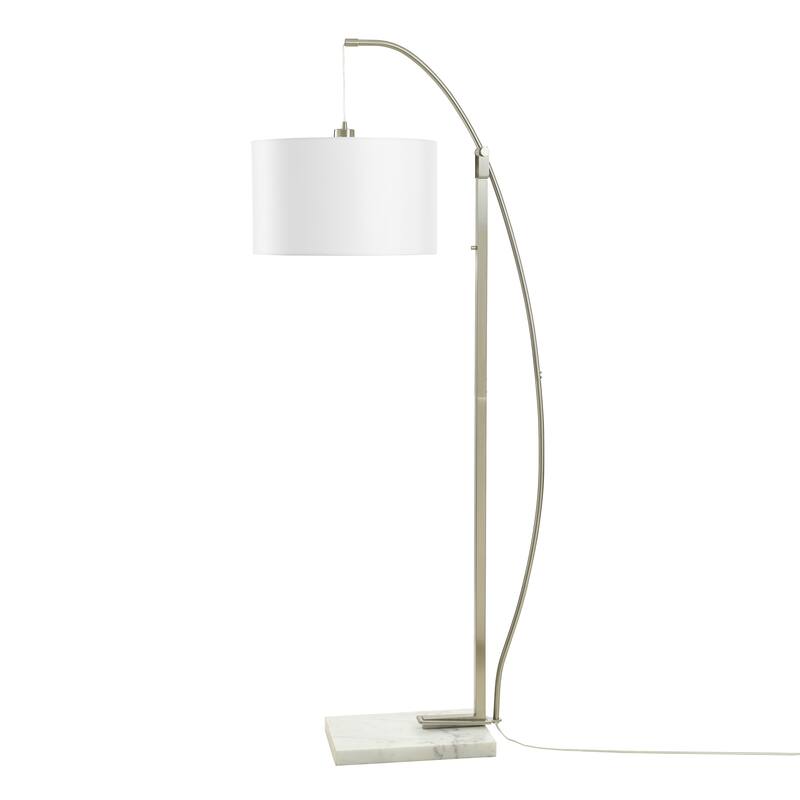 StyleCraft Ellison Arc Floor Lamp - Brushed Steel - White Shade