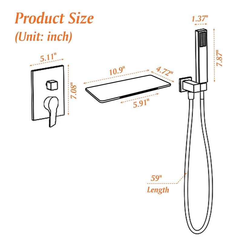 Wall Mount Tub Faucet With Handheld Shower, Waterfall Bathtub Faucet Modern Tub Filler Faucet With Pressure Balance Valve
