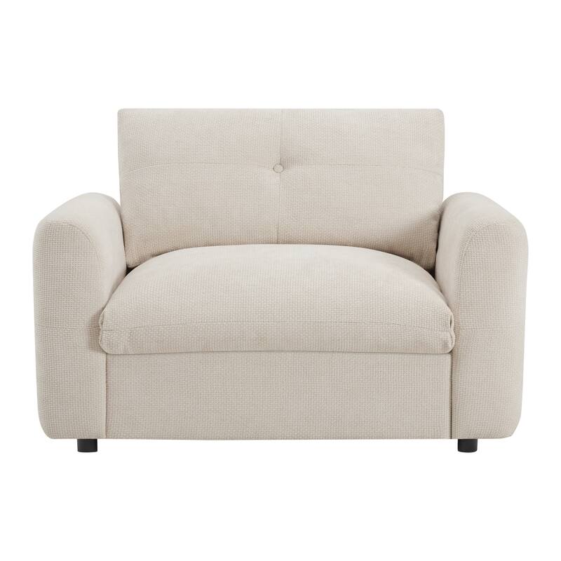 Chenille Single Sofa,Armchair with Wide Seat,Dual-port Charger,Pull-line Tufted Design & High-density Foam
