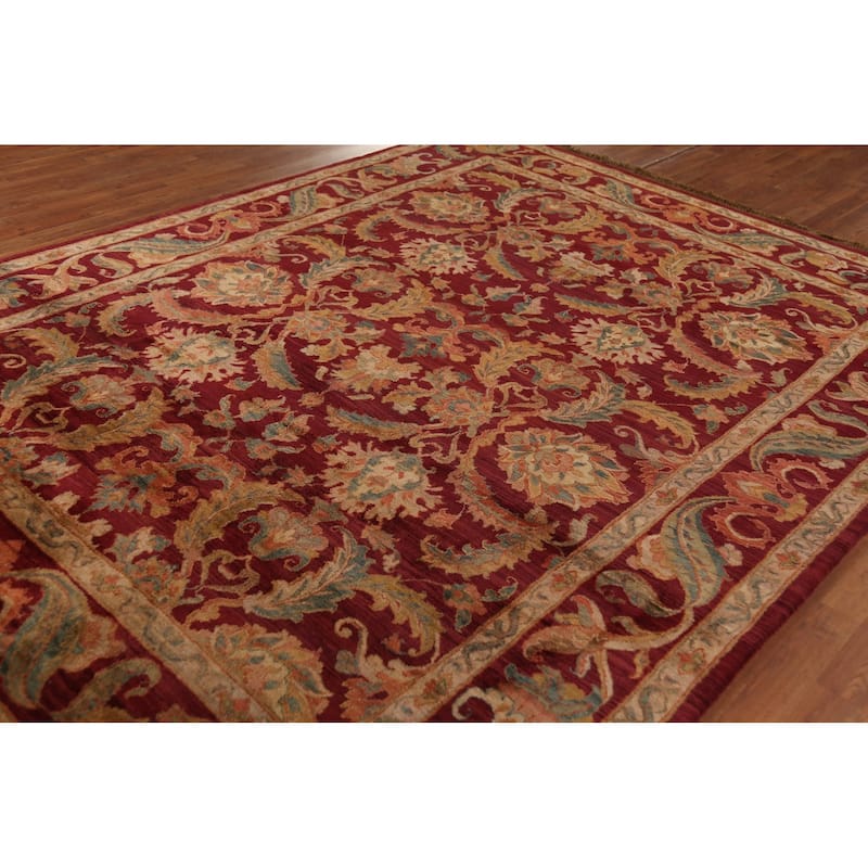 All-Over Floral Red Agra Indian Area Rug Hand-Knotted Wool Carpet - 7'10"x 10'4"