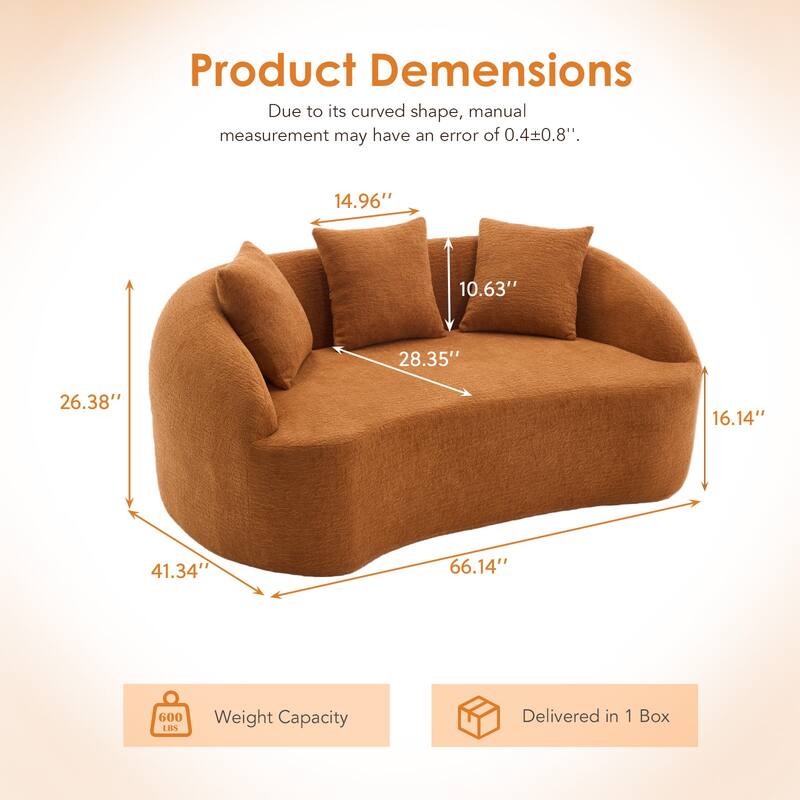 Orange Loveseat Sofa Couch Sleeper Sofa Couch with 3 Pillows, Luxurious Upholstered 2-Seater Sofa Couch