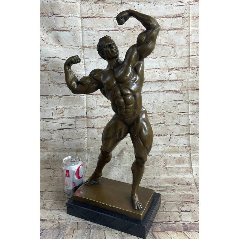 Bodybuilder Muscle Iron Man Athlete Bronze Statue Sculpture Trophy 21 Inches X 10 Inches