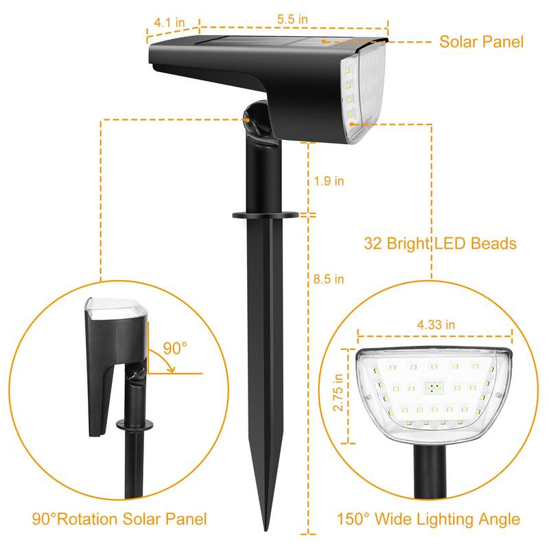 32 LEDs Solar Landscape Spotlights Auto On/Off Security Wall Lights