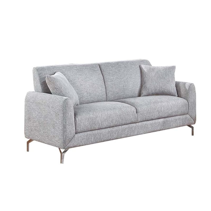 Rena 2pc Sofa and Loveseat Set, 2 Pillows, Light Gray Burlap Fabric