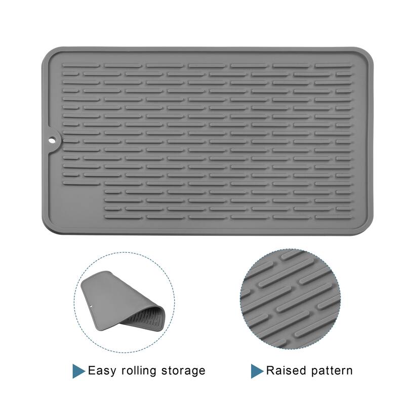 Silicone Dish Drying Mat Set, 11.8"x7.9" Dish Drain Pad Heat Resistant - 30 x 20 x 0.5cm - Gray