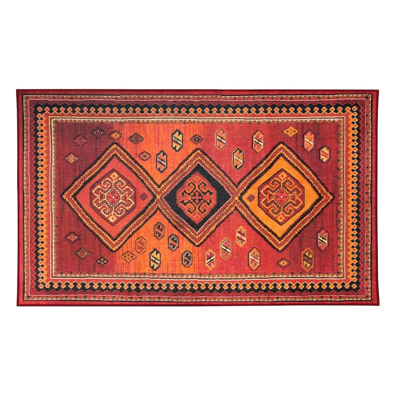 My Magic Carpet Phoenix Kilim Garnet Machine Washable Area Rug