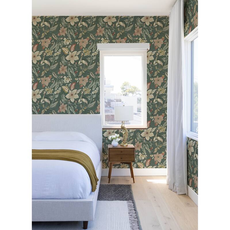 A-Street Prints Crestwood Sea Green Crowned Crane Wallpaper