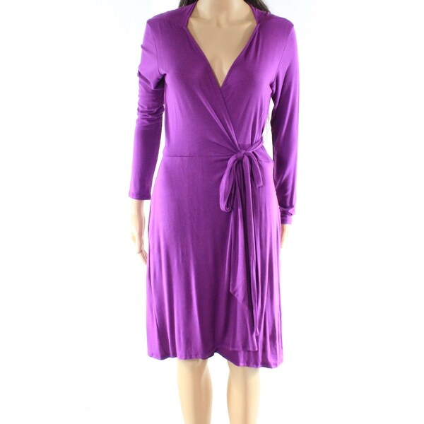 purple long sleeve wrap dress