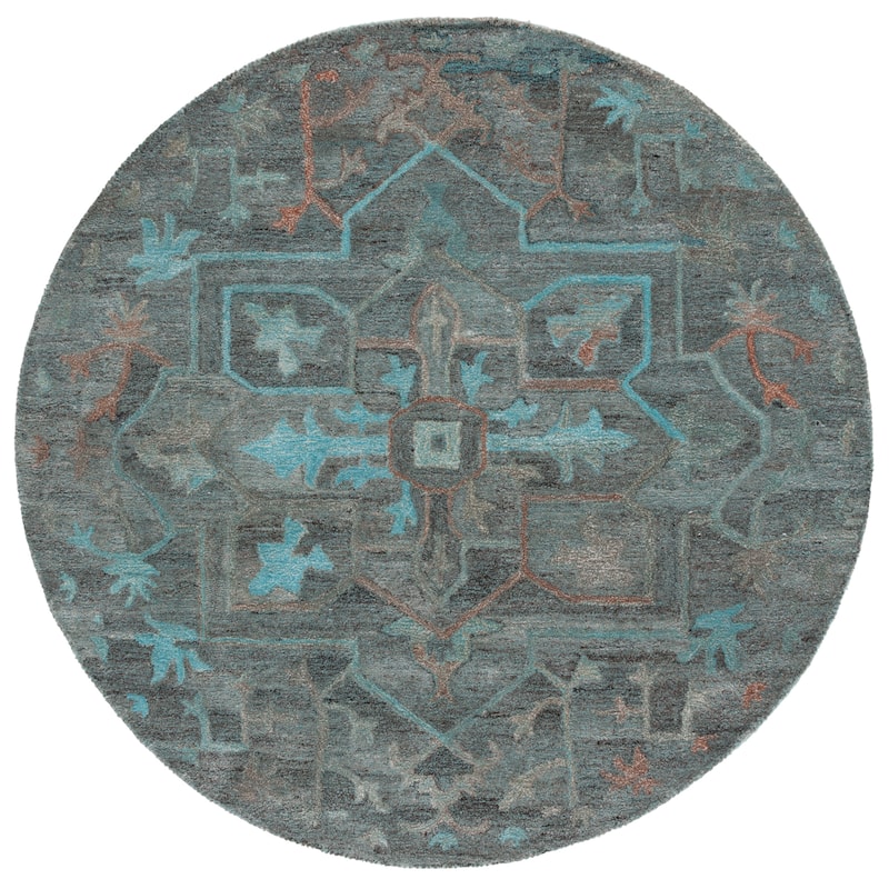 SAFAVIEH Handmade Anatolia Xander Traditional Wool Rug - 6' Round - Teal/Brown