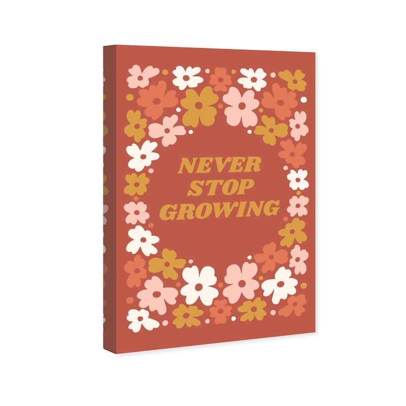Wynwood Studio Canvas Floral and Botanical Never Stop Growing Flower Brown and Pink Modern & Contemporary Wall Art Canvas Print