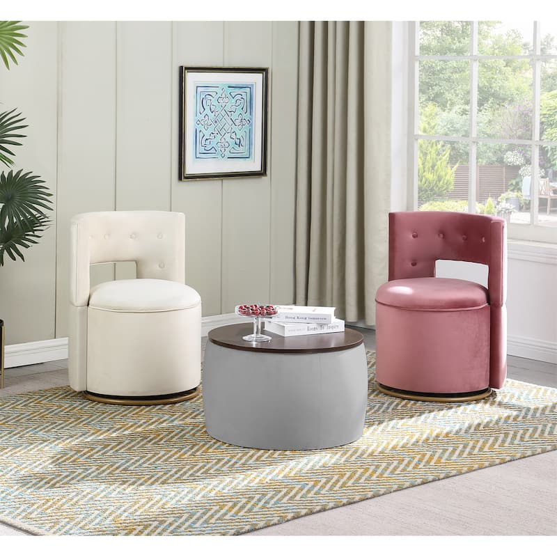 Round Ottoman Set with Storage, 2 in 1 combination