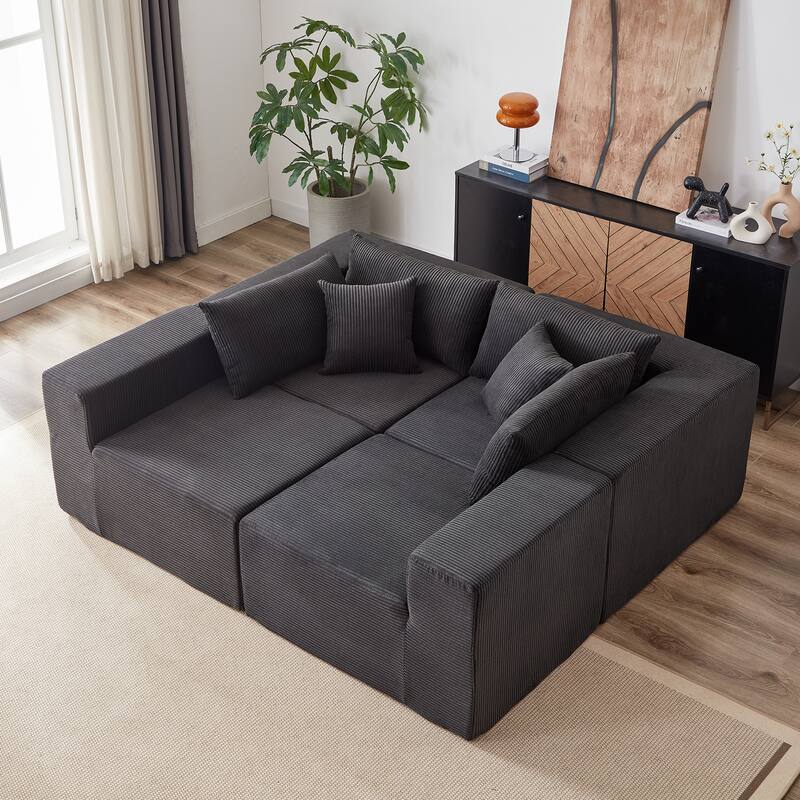 104-Inch Corduroy Modular L Shaped Sectional Sofa,Upholstered Indoor Furniture,Foam-Filled Compressed Sofa,4 PC Free Combination