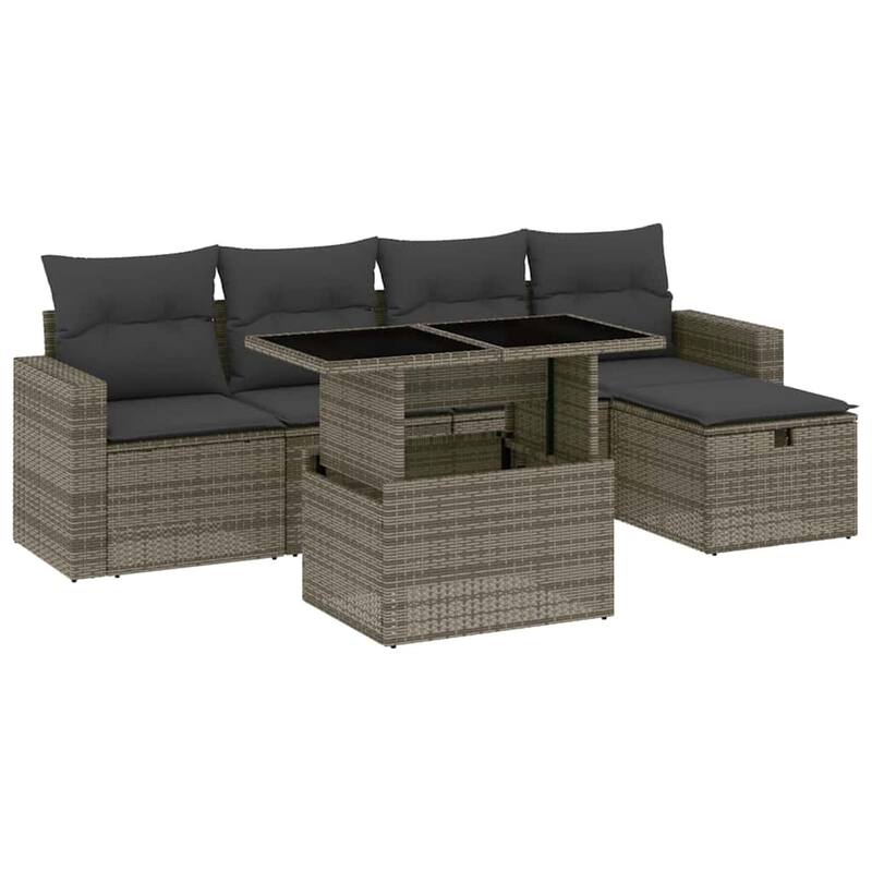 vidaXL Patio Sofa Set with Cushions Outdoor Furniture 6 Piece Poly Rattan - 21.7 x 39.4 x 28.7 in