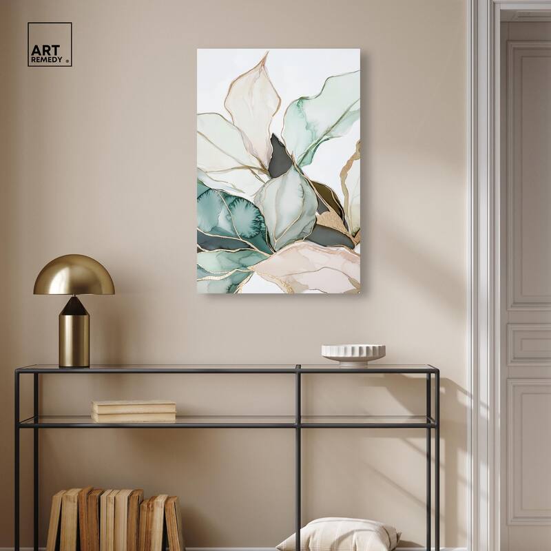 Pastel Leaves with Gold III Canvas by Art Remedy, Gallery Wrapped