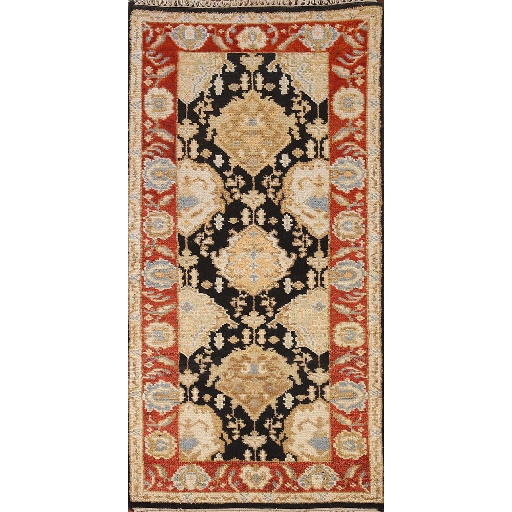 Black Oushak Accent Oriental Area Rug Hand-knotted Wool Carpet - 2'9"x 6'1"