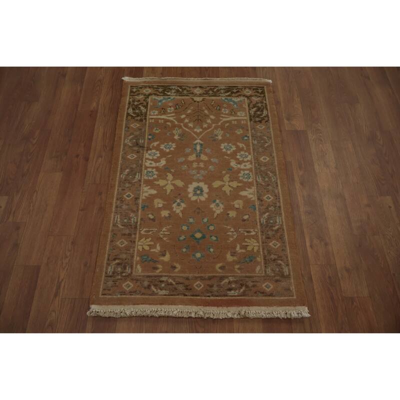 Hand Knotted Oriental 100% Wool Carpet Traditional All-Over Brown Ziegler Area Rug - 3' 1'' X 2' 1''