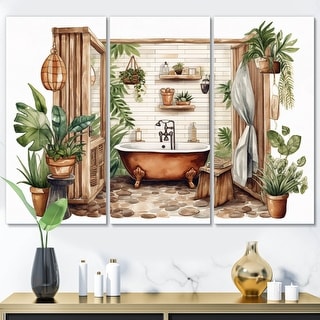 Designart "Natural Bathroom Decor X" Bathroom Canvas Wall Art Set - Bed ...
