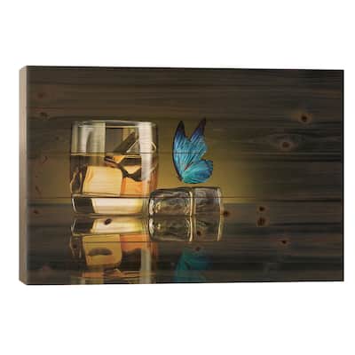 Butterfly Drink Print On Wood by Jackson Carvalho - Multi-Color