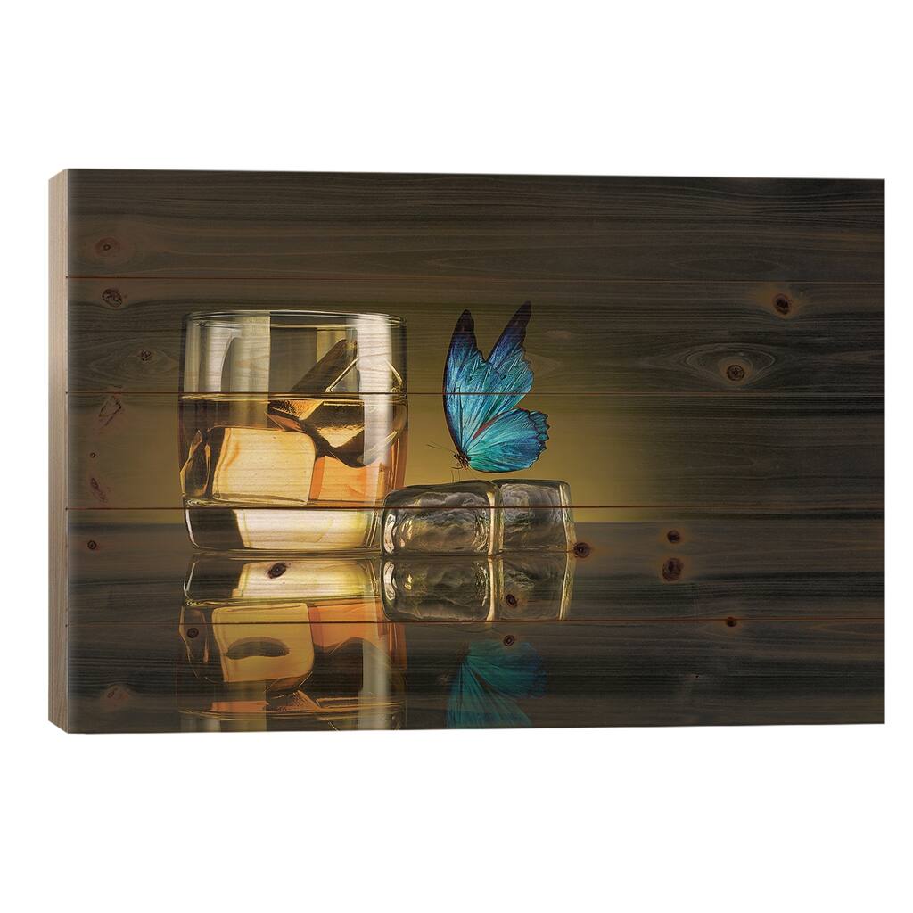 Butterfly Drink Print On Wood by Jackson Carvalho - Multi-Color