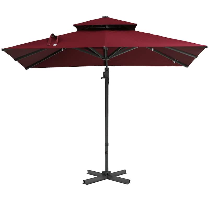 10ft Hanging Cantilever Umbrella with Aluminum Cross Base and Tilt