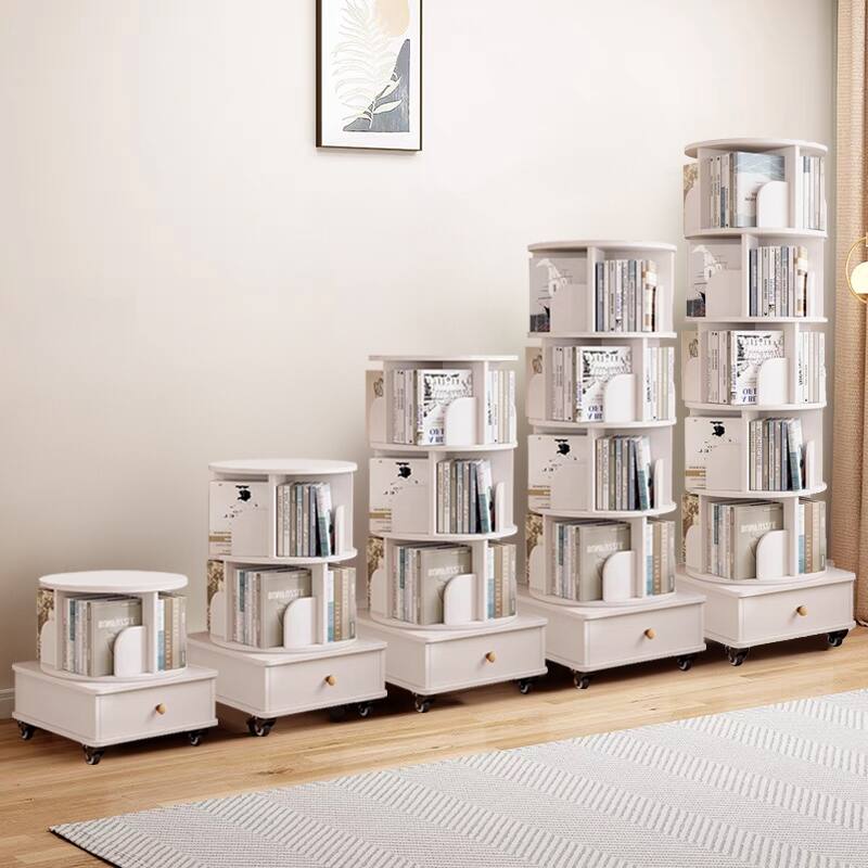 Anmytek 360 Rotating 6 Tier Corner Bookshelf with Drawer Floor Standing Wood Storage Organizer