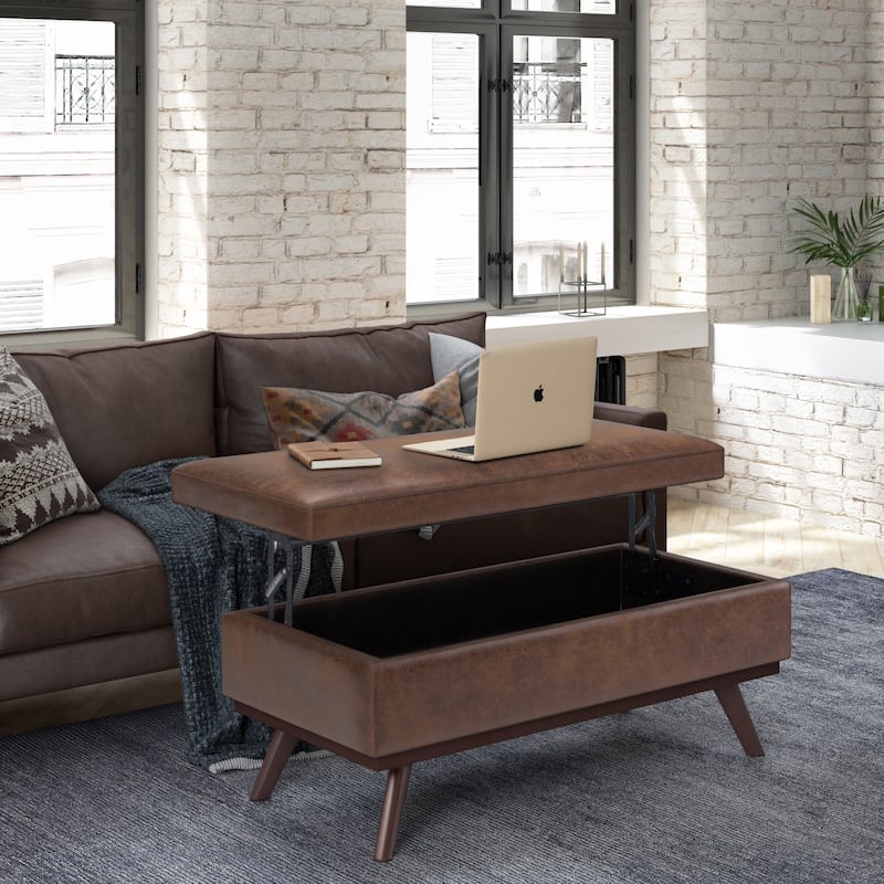 WYNDENHALL Ethan 42 inch Wide Mid Century Modern Rectangle Table Ottoman - Distressed Chestnut Brown