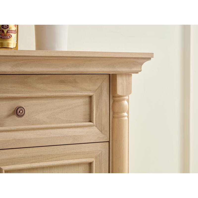 Farmhouse Style Kitchen Storage Cabinet, Large Wall Cabinet with Drawers and Doors in Roman Column Shape, Wooden Coffee Bar