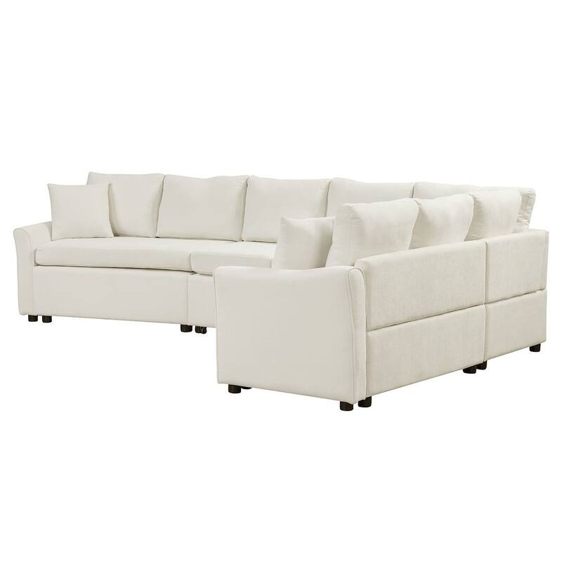 L-shaped Sofa Convertible Sofa Bed, Living Room Spacious Space Pull Out Sofa Sleeper
