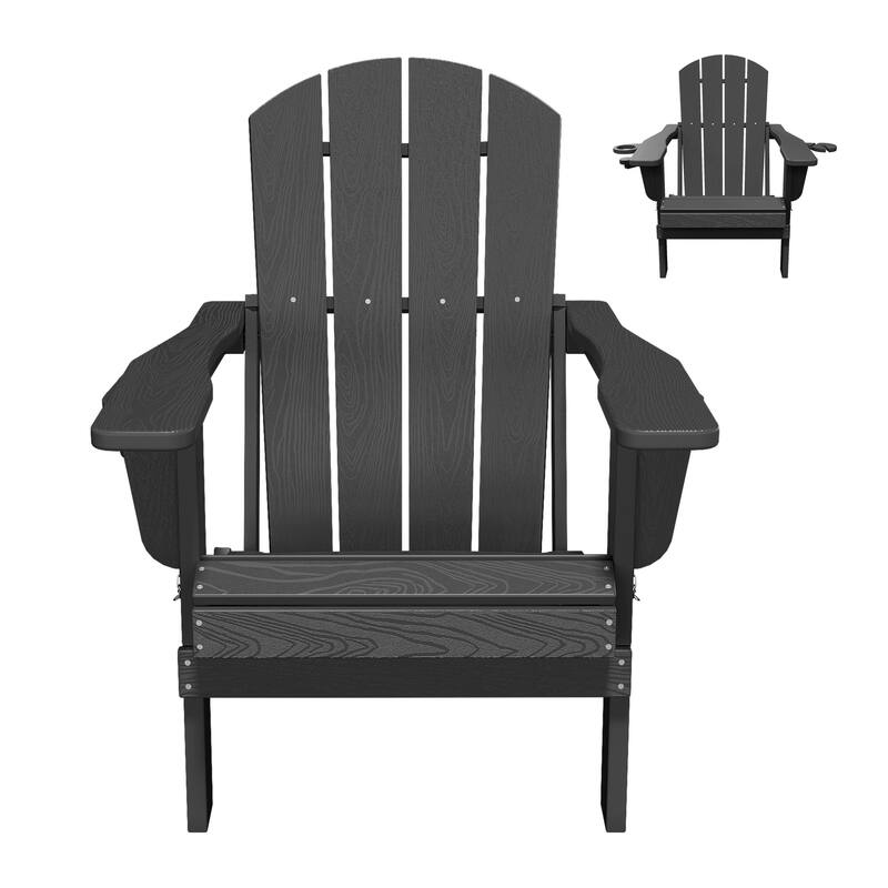 Foldable HDPE Adirondack Chair with Dual Cup Holders - Grey